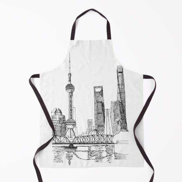 Item preview, Shanghai skyline hand drawing architecture black and white monochrome sketch architectural drawing designed and sold by junyangcaidraw.