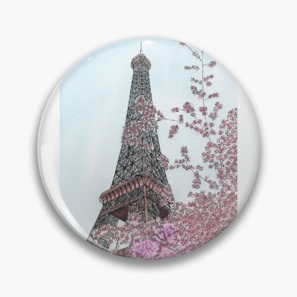 Item preview, Eiffel Tower and cherry tree Paris hand drawing architecture watercolur art architectural drawing designed and sold by junyangcaidraw.