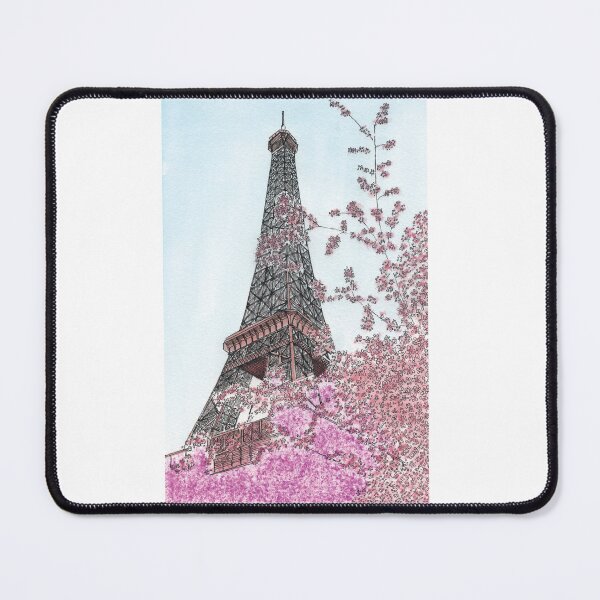 Item preview, Eiffel Tower and cherry tree Paris hand drawing architecture watercolur art architectural drawing designed and sold by junyangcaidraw.