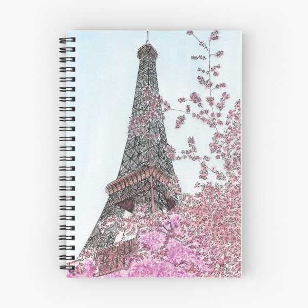 Item preview, Eiffel Tower and cherry tree Paris hand drawing architecture watercolur art architectural drawing designed and sold by junyangcaidraw.