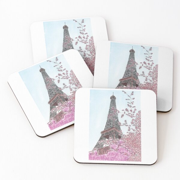 Item preview, Eiffel Tower and cherry tree Paris hand drawing architecture watercolur art architectural drawing designed and sold by junyangcaidraw.