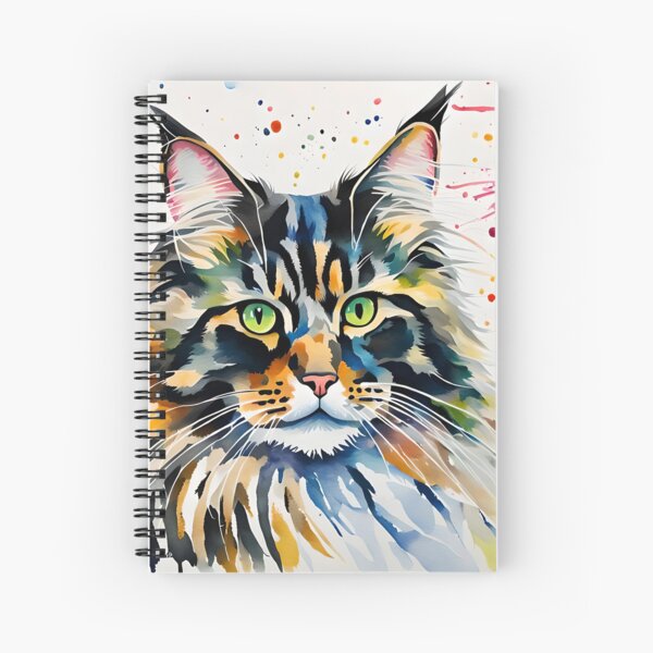 'Norwegian Forest Cat' watercolour style pet portrait Spiral Notebook