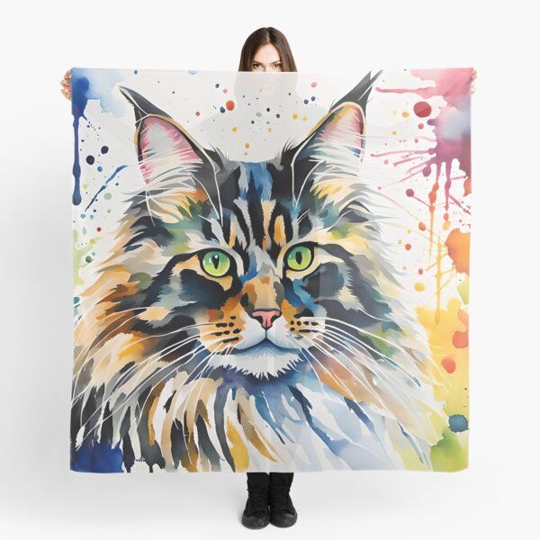 'Norwegian Forest Cat' watercolour style pet portrait Scarf