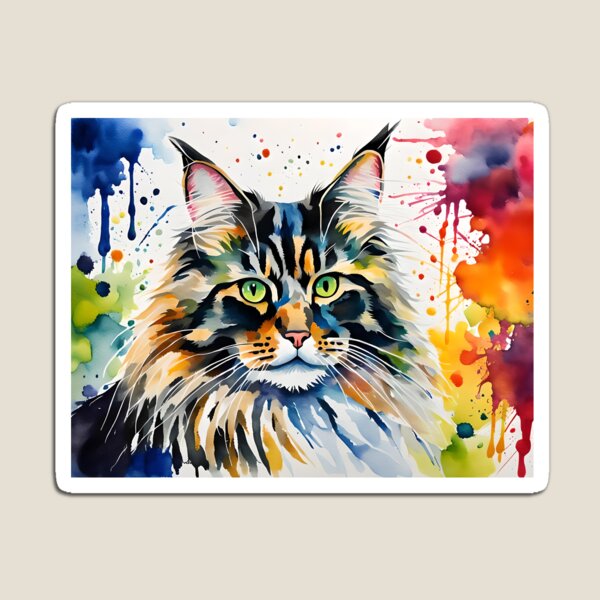 'Norwegian Forest Cat' watercolour style pet portrait Magnet