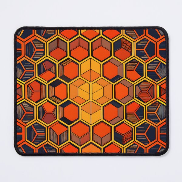 Item preview, Hexagon Mesh: Dark, two-tone  orange black seamless patterns designed and sold by BlackCatspet1.