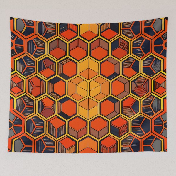 Item preview, Hexagon Mesh: Dark, two-tone  orange black seamless patterns designed and sold by BlackCatspet1.