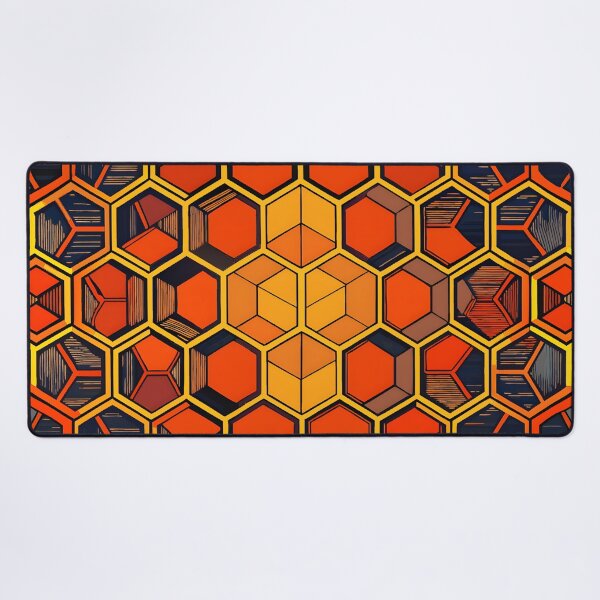 Item preview, Hexagon Mesh: Dark, two-tone  orange black seamless patterns designed and sold by BlackCatspet1.