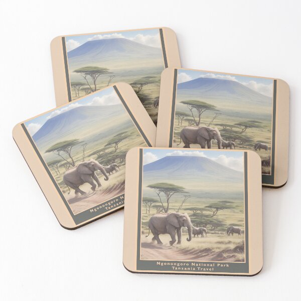 Item preview, Ngorongoro National Park Tanzania, 1950 style poster - Elephants designed and sold by Museum Of Non-Existing Art.
