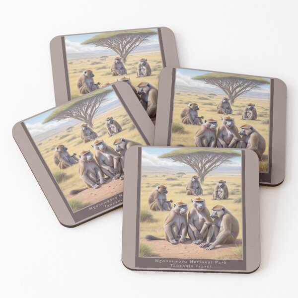 Item preview, Ngorongoro National Park Tanzania, 1950 style poster - Baboons designed and sold by Museum Of Non-Existing Art.