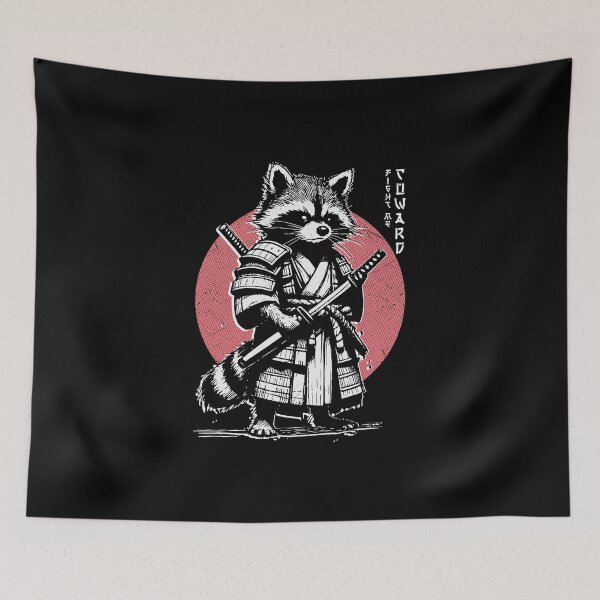 Item preview, Fight Me Coward Retro Samurai Raccoon designed and sold by Merchrise.