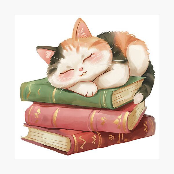 Artikelvorschau, Niedliche Katze auf Bücherstapel entworfen und verkauft von New-School-Wave.