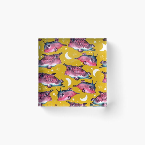 Item preview, Boxfish, Pink on mustard background designed and sold by Alex  Blud.
