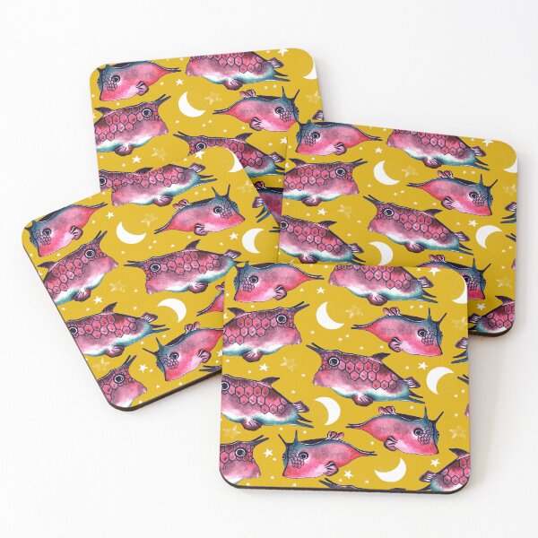 Item preview, Boxfish, Pink on mustard background designed and sold by Alex  Blud.