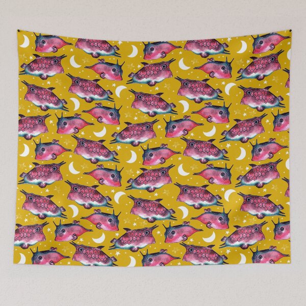 Item preview, Boxfish, Pink on mustard background designed and sold by Alex  Blud.