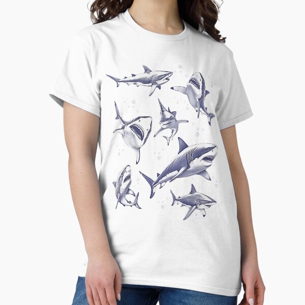 Item preview, Sharks Vintage Tattoo Style T-Shirt, Vintage Tattoo Style Shark Collection, Monochrome Shark Tattoo Art, Detailed Shark Illustration Graphic Tee designed and sold by RETRO REVIVAL.