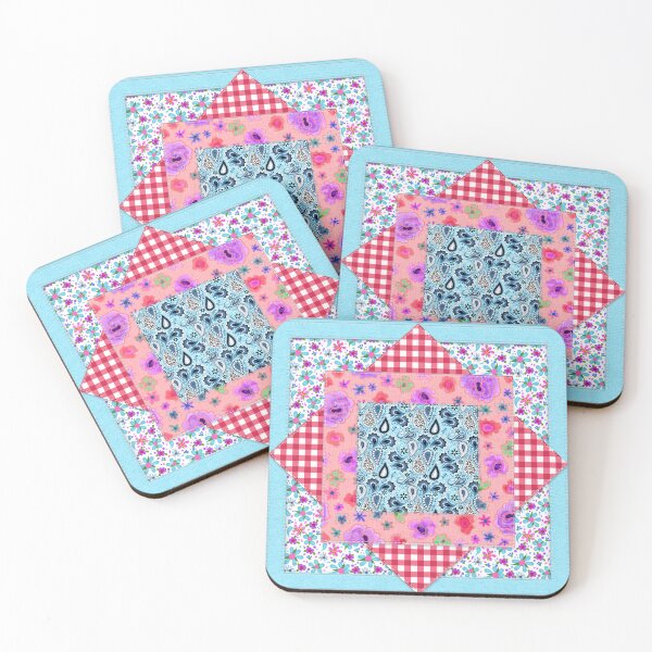 Item preview, Country Style Quilted Look Patchwork Red Gingham Flowers designed and sold by CheriesArt.