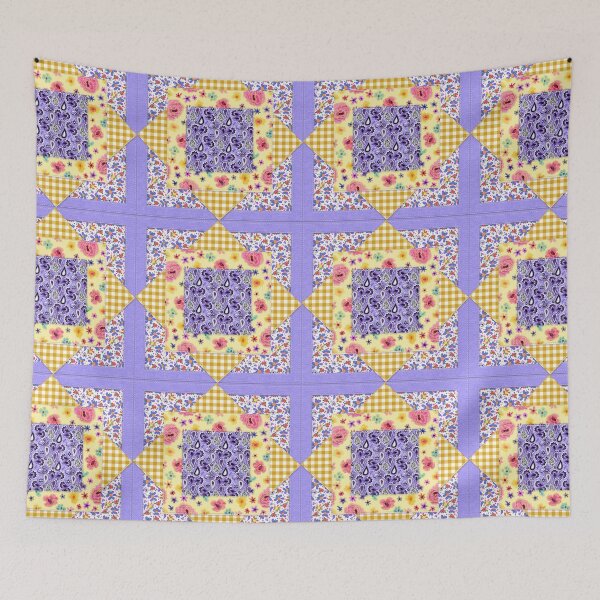 Item preview, Lavender and Gold Gingham Check Floral Purple Paisley Cottagecore designed and sold by CheriesArt.