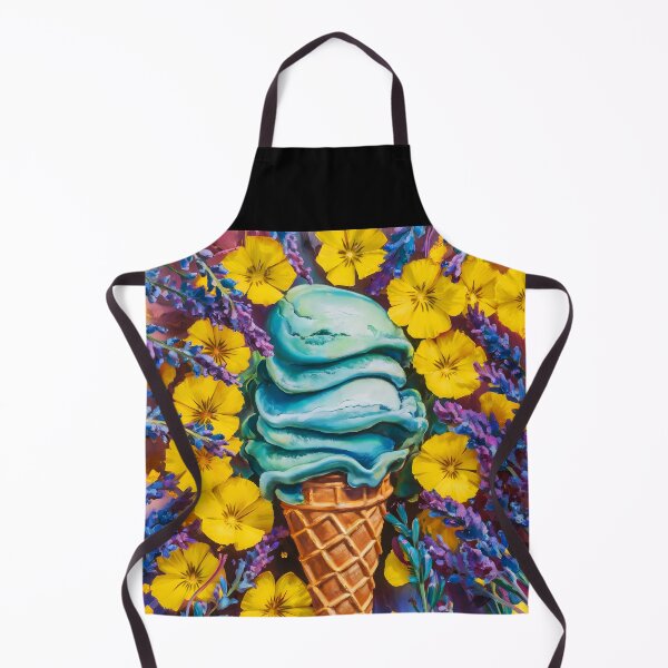Item preview, turquoise ice cream in cone and yellow florals with lavenders designed and sold by EmeraldeaArt.
