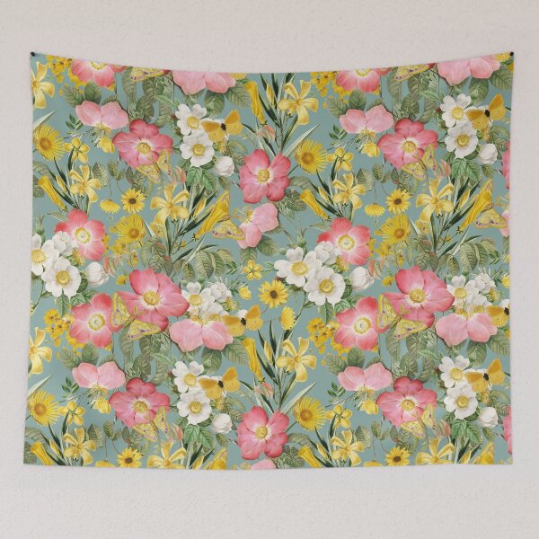 Item preview, Sepia Turquoise Moody Maximalism: Enchanting Spring and Summer Romance with Vintage Florals, White Roses Yellow Wildflowers Garden and Victorian Mystic Greenery Nightgarden designed and sold by UtArt.