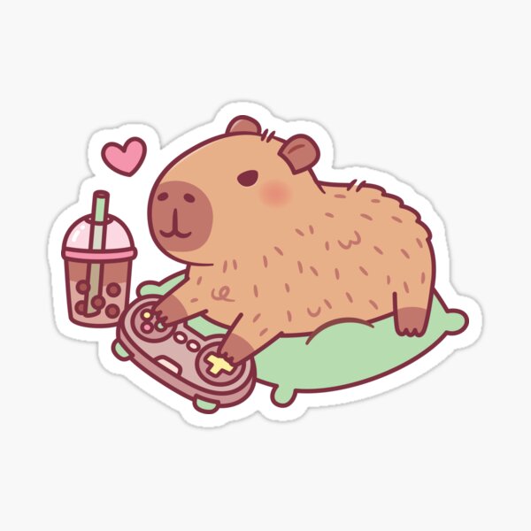 Item preview, Cute Capybara Chilling With Video Games And Boba Tea designed and sold by rustydoodle.