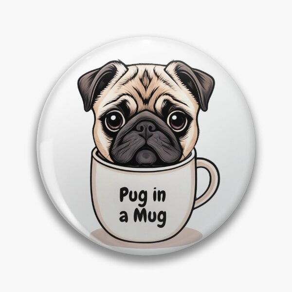 Artikelvorschau, Mops in einer Tasse, Grafikdesign-Illustration entworfen und verkauft von Lisa Pearlman.
