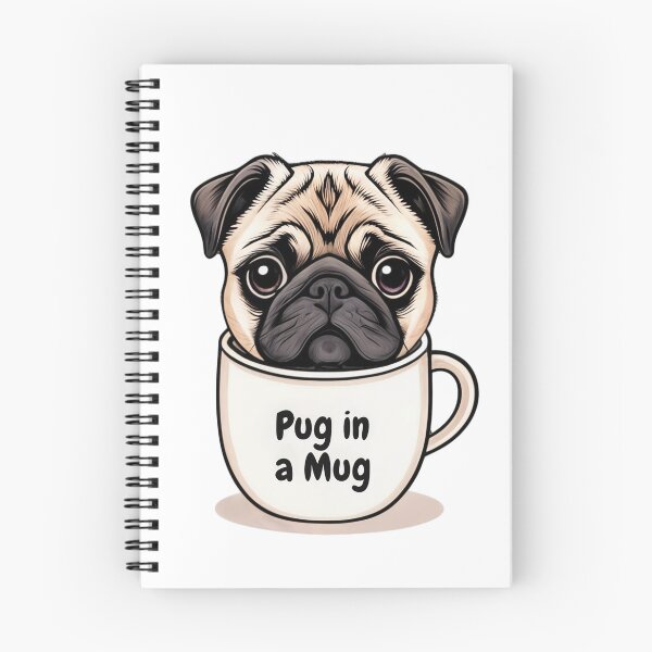 Artikelvorschau, Mops in einer Tasse, Grafikdesign-Illustration entworfen und verkauft von Lisa Pearlman.