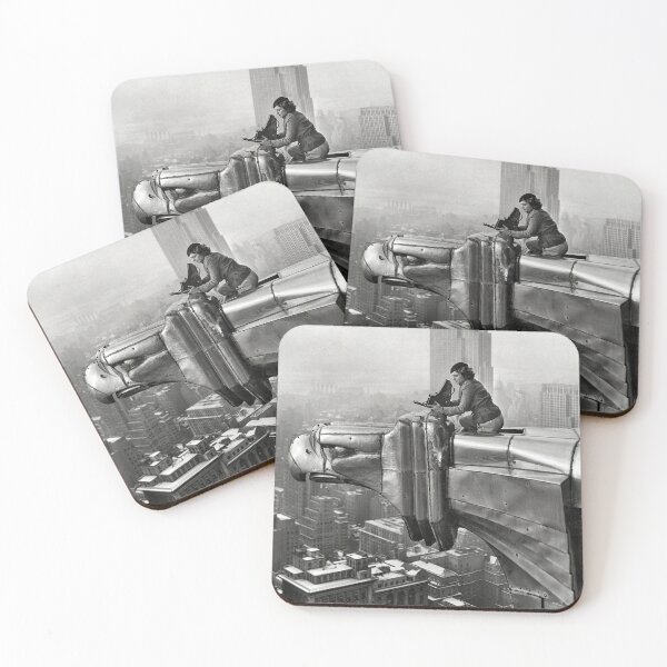 Item preview, The Silver Eagle, female photographer Margaret Bourke-White sitting with her camera atop New York Skyscraper city skyline vintage black and white photograph designed and sold by Jéanpaul  Ferro.