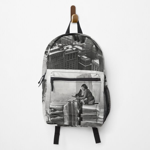 Item preview, The Silver Eagle, female photographer Margaret Bourke-White sitting with her camera atop New York Skyscraper city skyline vintage black and white photograph designed and sold by Jéanpaul Ferro.