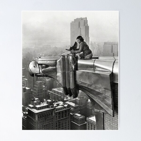 Item preview, The Silver Eagle, female photographer Margaret Bourke-White sitting with her camera atop New York Skyscraper city skyline vintage black and white photograph designed and sold by Jéanpaul  Ferro.