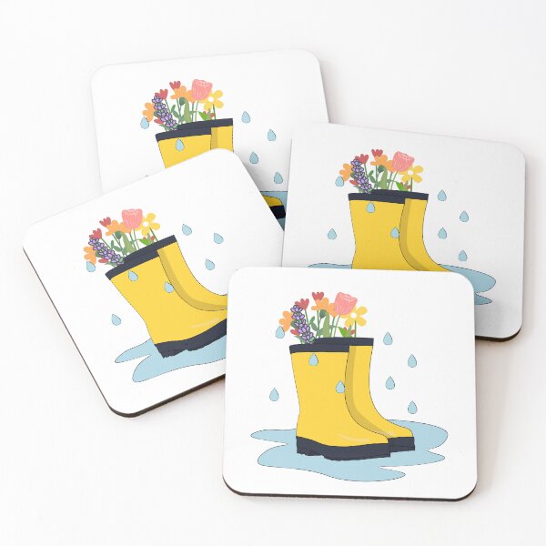 Item preview, Yellow rainboots with colorful flowers designed and sold by Spirit and Style.