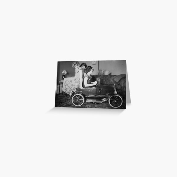 Item preview, Fast women, roaring twenties flappers Brox sisters driving toy car through living room funny black and white photograph designed and sold by Jéanpaul  Ferro.