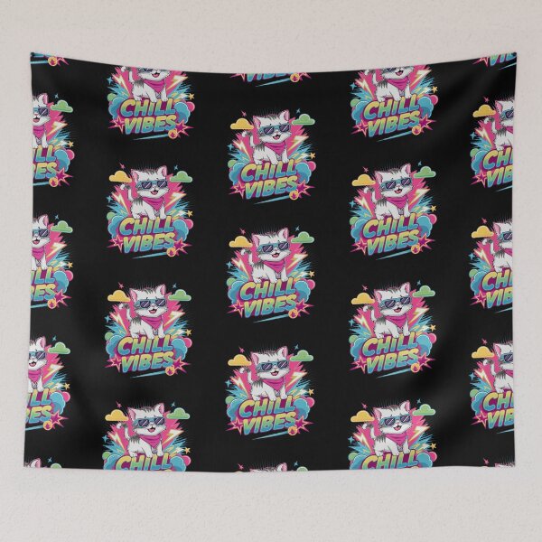Item preview, 80s Neon Kitten Chill Vibes T-Shir designed and sold by Netroder.