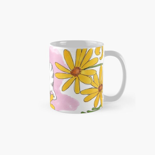 Dessin chat fleurs jaunes Mug classique