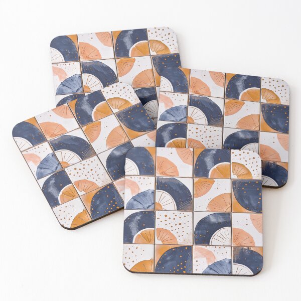 Item preview, Modern Abstract Geometric Tile Design in Blue and Orange Hues designed and sold by monetdesignsred.