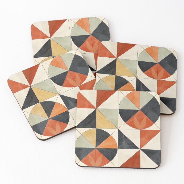Item preview, Retro Abstract Geometric Tile Design in Black and Orange Tones designed and sold by monetdesignsred.