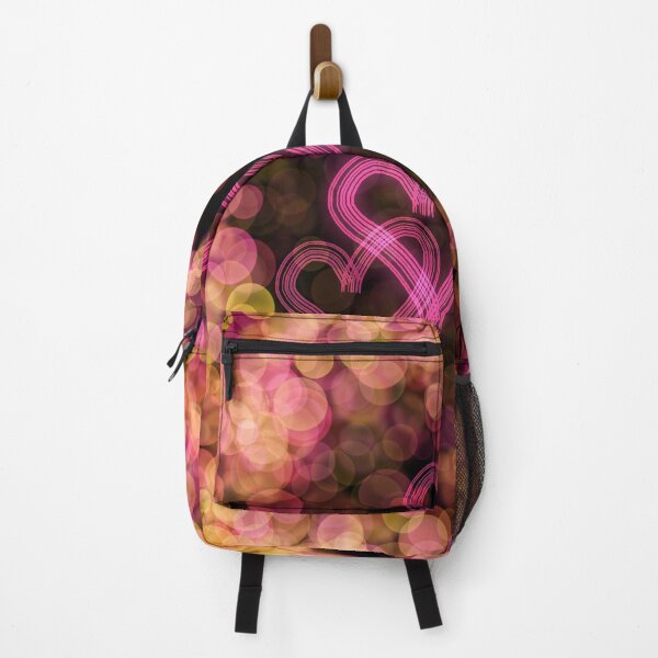 Item preview, Pink hearts Shimmering bokeh light glows on black background designed and sold by navitalidesign.