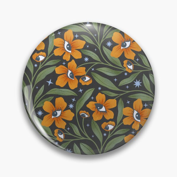 Item preview, Mystical Night Garden: Halloween surreal eye motif with orange blooms designed and sold by mudai-art.
