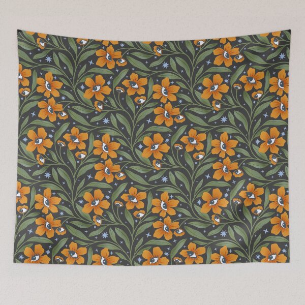 Item preview, Mystical Night Garden: Halloween surreal eye motif with orange blooms designed and sold by mudai-art.