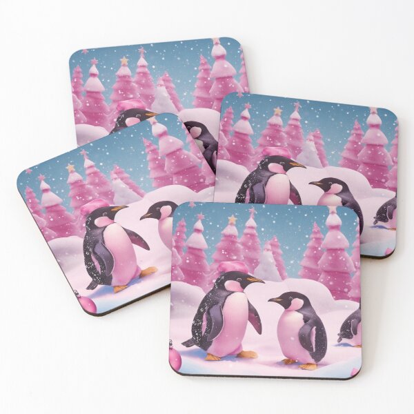 Item preview, Pink Christmas Cute Penguins | Christmas Trees Outdoor Scene designed and sold by PinkGoddessLove.