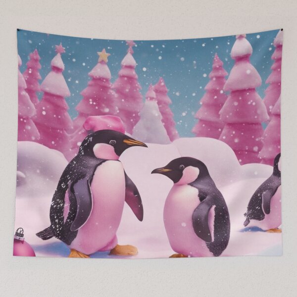 Item preview, Pink Christmas Cute Penguins | Christmas Trees Outdoor Scene designed and sold by PinkGoddessLove.