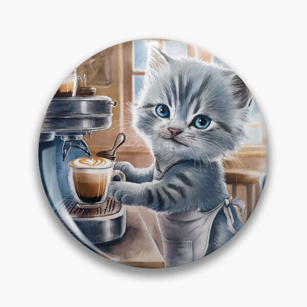 Item preview, A Cute Gray Kitten Barista Makes A Latte designed and sold by pixelplaza.