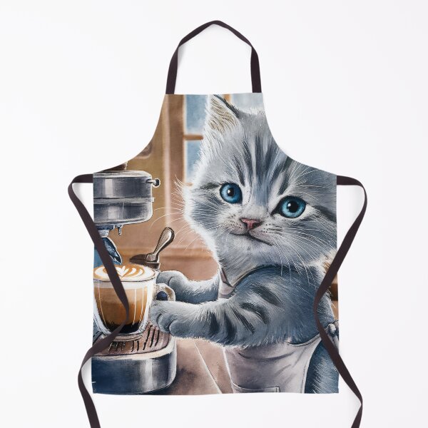 Item preview, A Cute Gray Kitten Barista Makes A Latte designed and sold by pixelplaza.