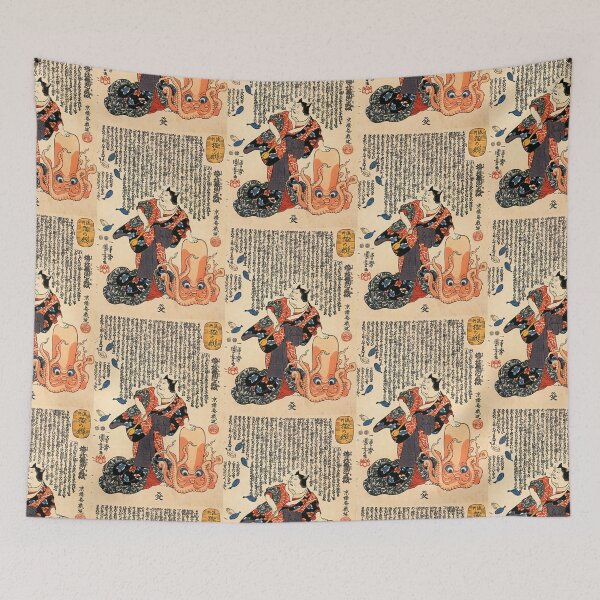 Item preview, A cat dressed as a woman tapping the head of an octopus Utagawa Kuniyoshi   designed and sold by TeeARTHY.