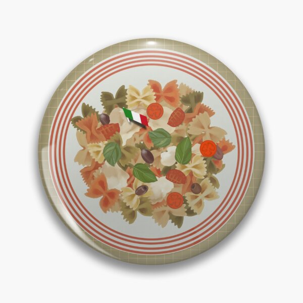 Item preview, FARFALLE TRICOLORE Illustration with farfalle pasta, tomatoes, olives, mozzarella and basil designed and sold by Posteria.