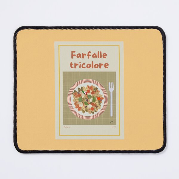 Item preview, FARFALLE TRICOLORE Illustration with farfalle pasta, tomatoes, olives, mozzarella and basil designed and sold by Posteria.