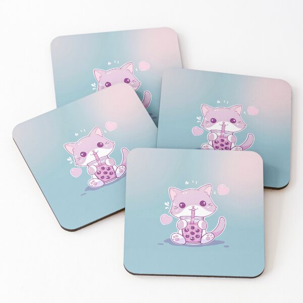 Item preview, Purple Kawaii Cat Drinking Boba Tea designed and sold by LarkspurAndTea.