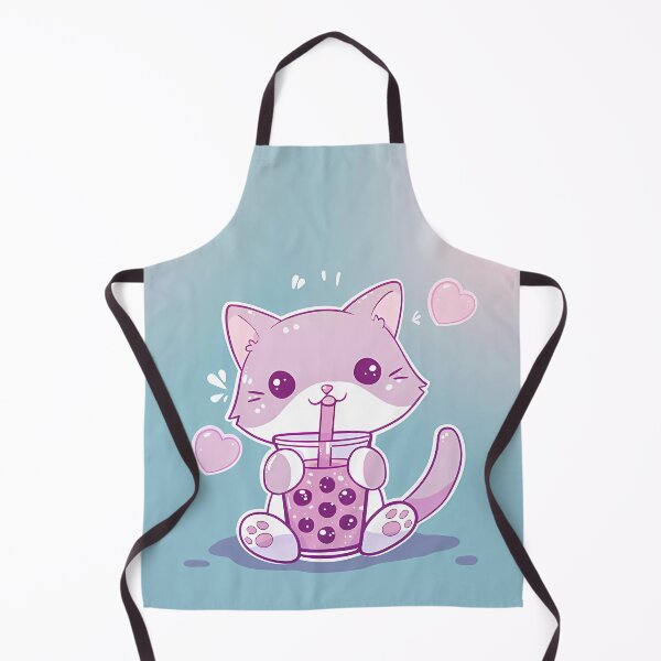 Aperçu de l'œuvre Chat Kawaii violet buvant du thé Boba créée et vendue par LarkspurAndTea.