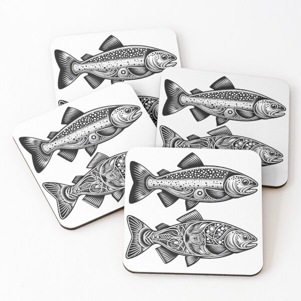 Item preview, Abstract Anatomy Trout Fish Black & White Art designed and sold by BrianSaysDesign.