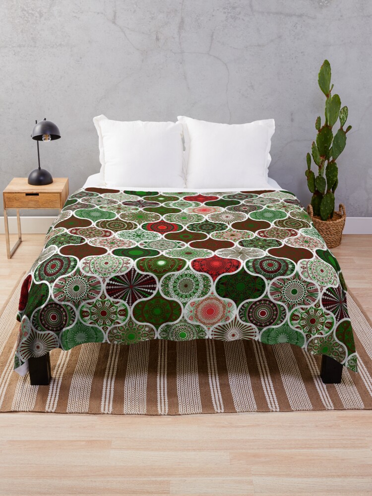 Throw Blanket, Christmas Ornament Dot Mandala Patchwork designed and sold by Triplicate Limited