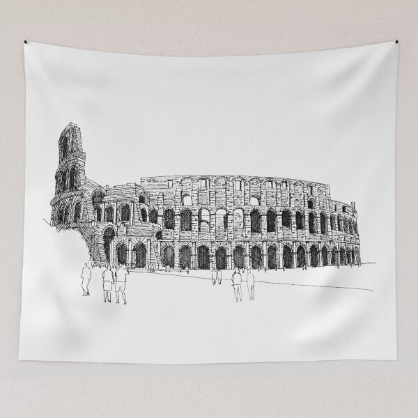 Item preview, Colosseum Rome hand drawing architecture black and white monochrome architectural drawing designed and sold by junyangcaidraw.